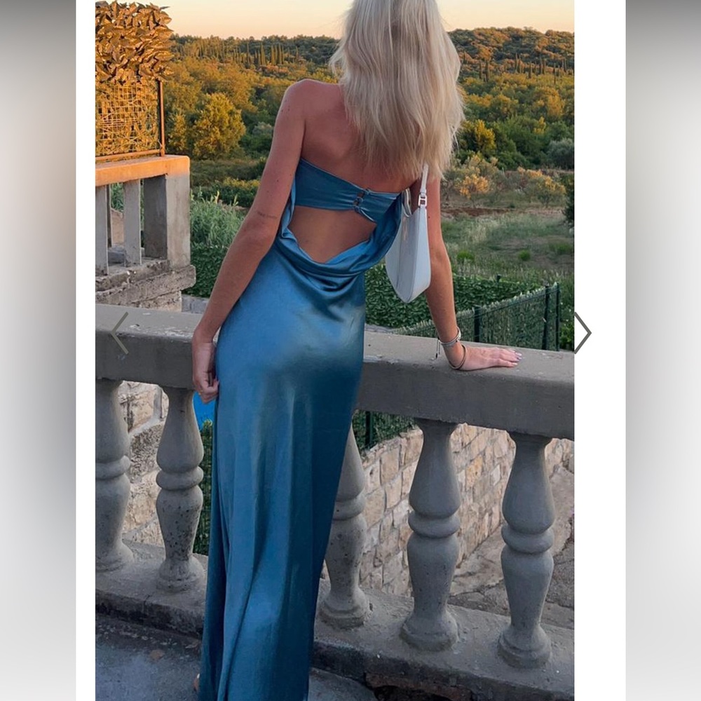 Charlita Maxi Dress - Strapless Cowl Back Satin Dress